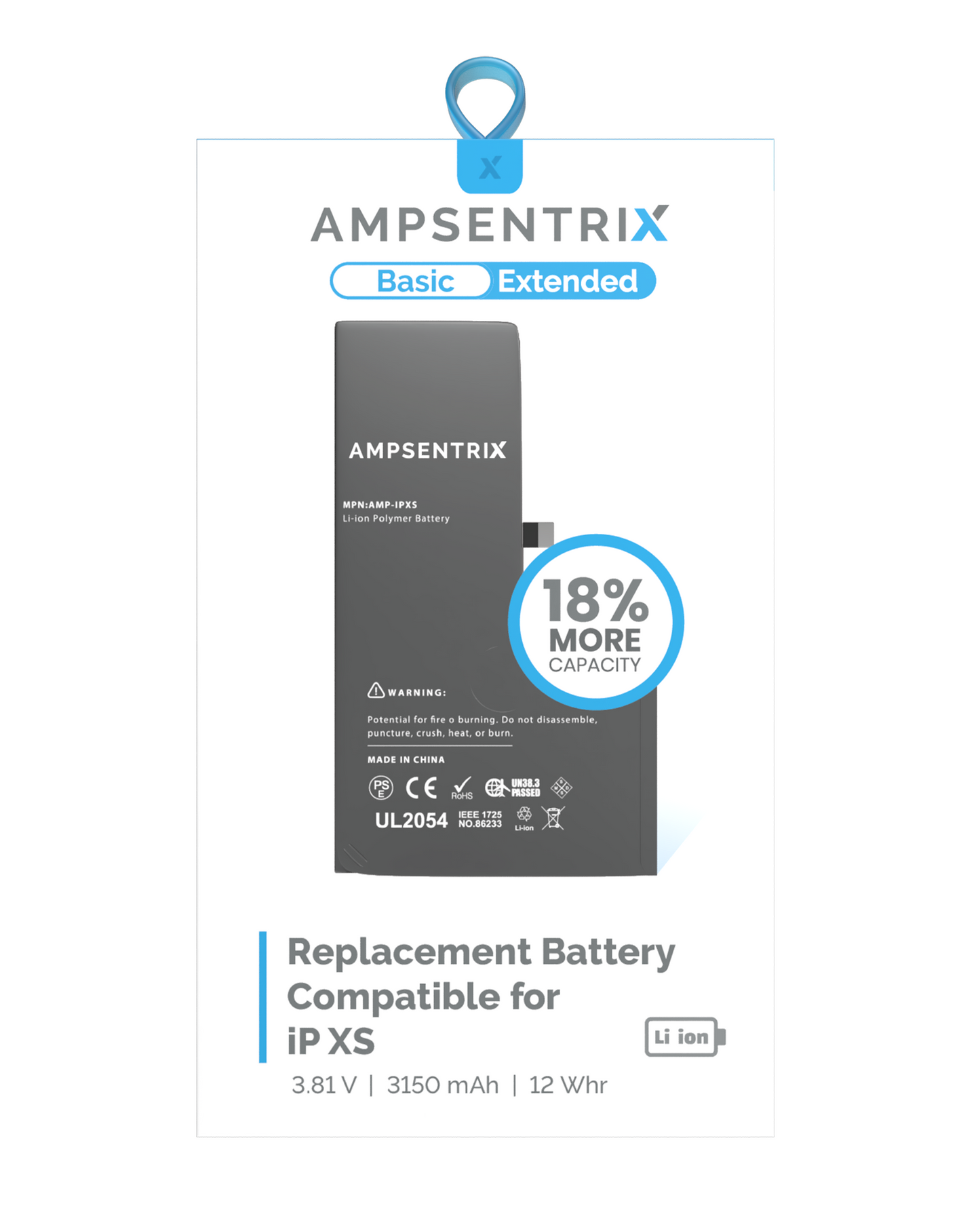 Batería AmpSentrix Cap. Extendida iPhone XS