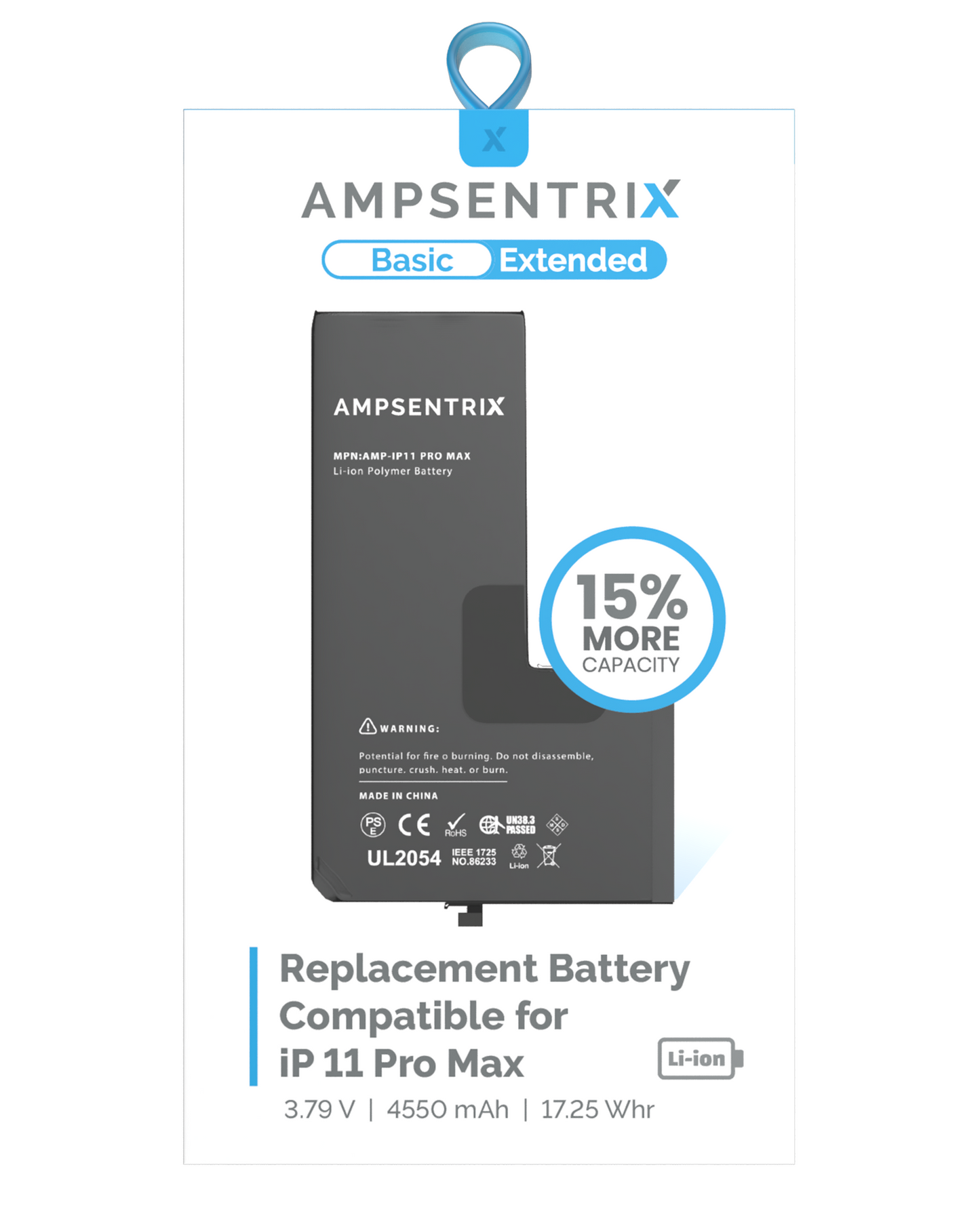 Bateria AmpSentrix Basic Cap. Extendida iPhone 11 Pro Max