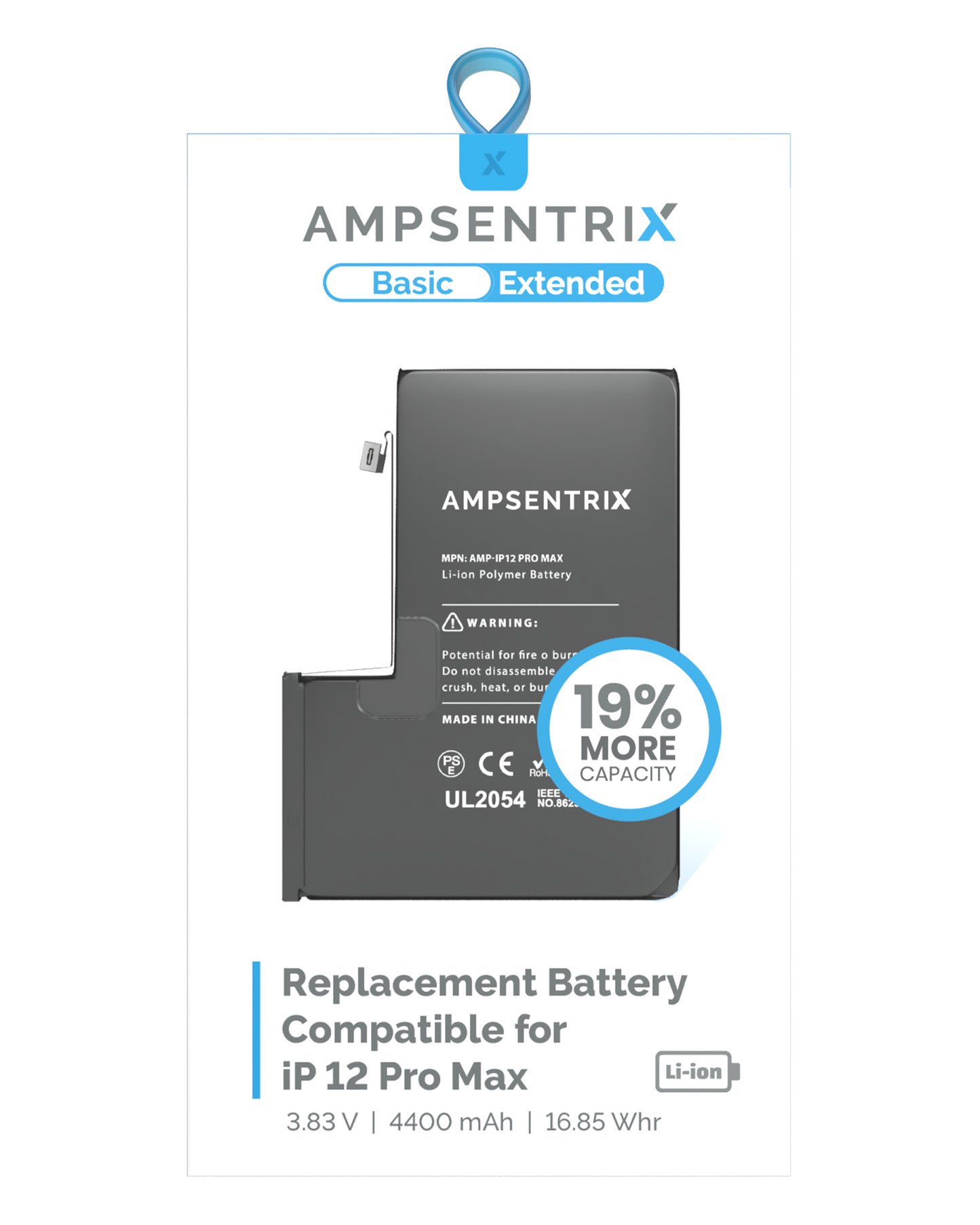 Bateria AmpSentrix Basic Cap. Extendida iPhone 12 Pro Max