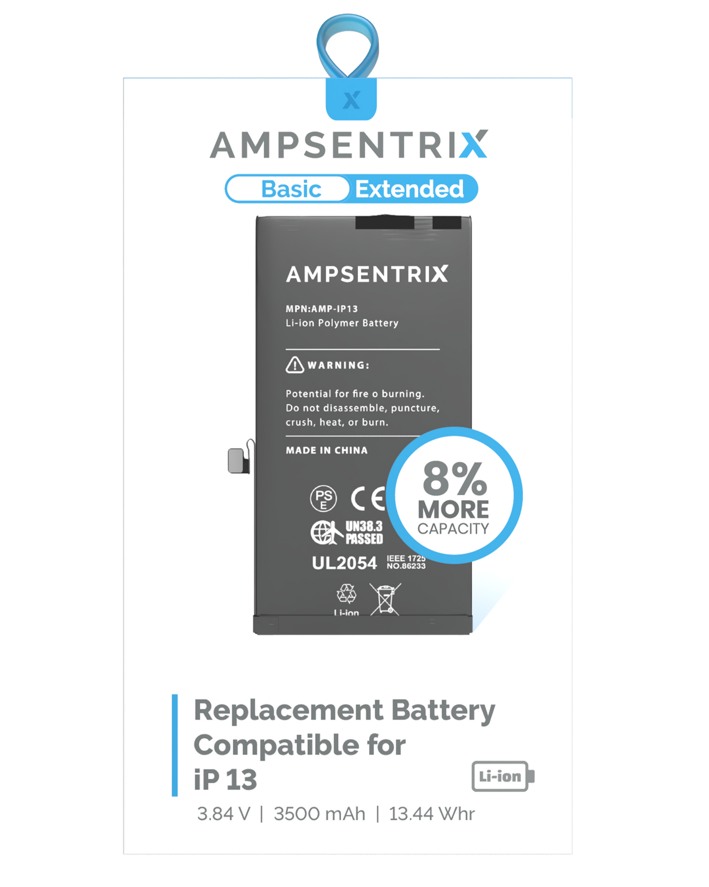 Bateria AmpSentrix Basic Cap. Extendida iPhone 13