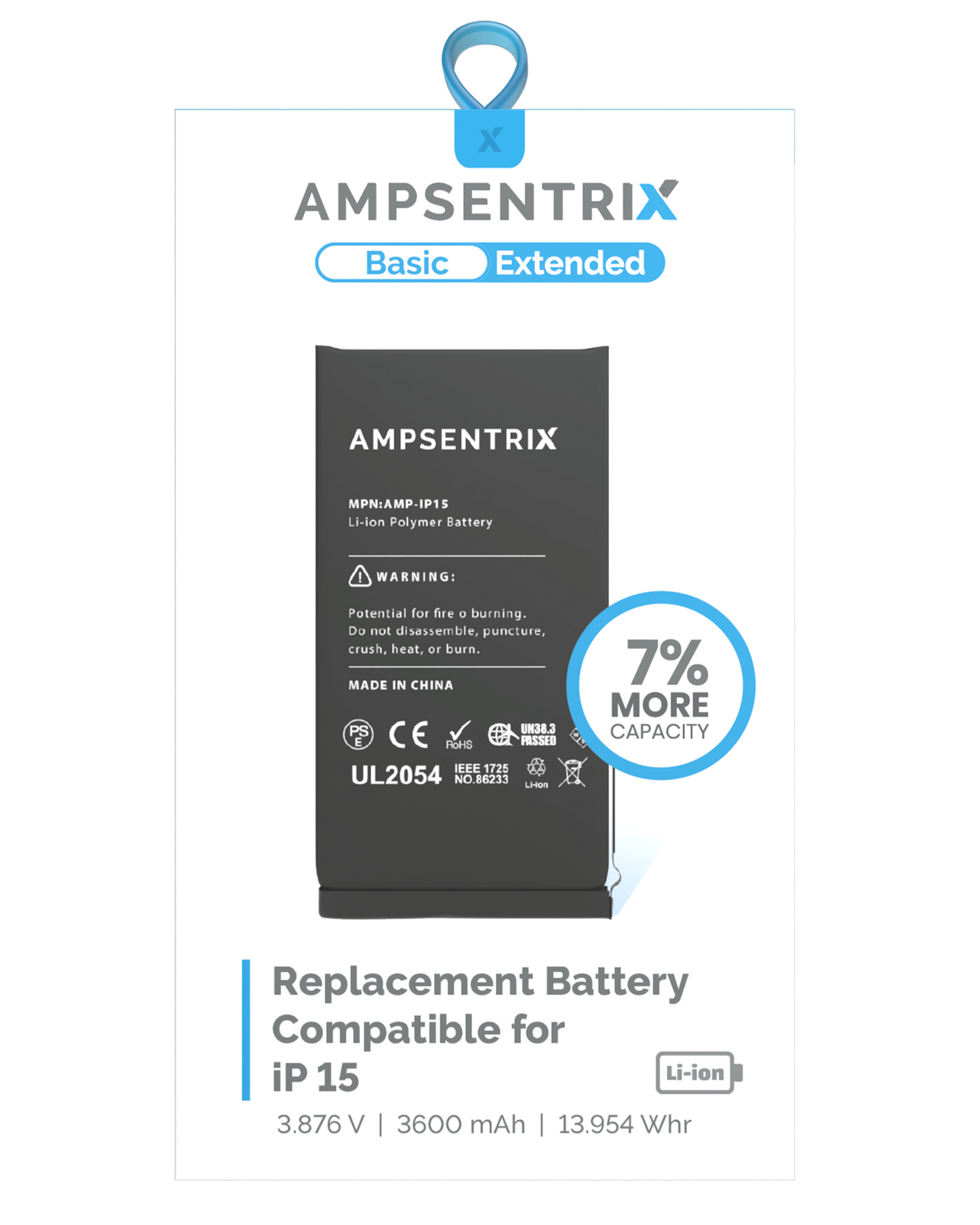 Bateria AmpSentrix Basic Cap. Extendida iPhone 15