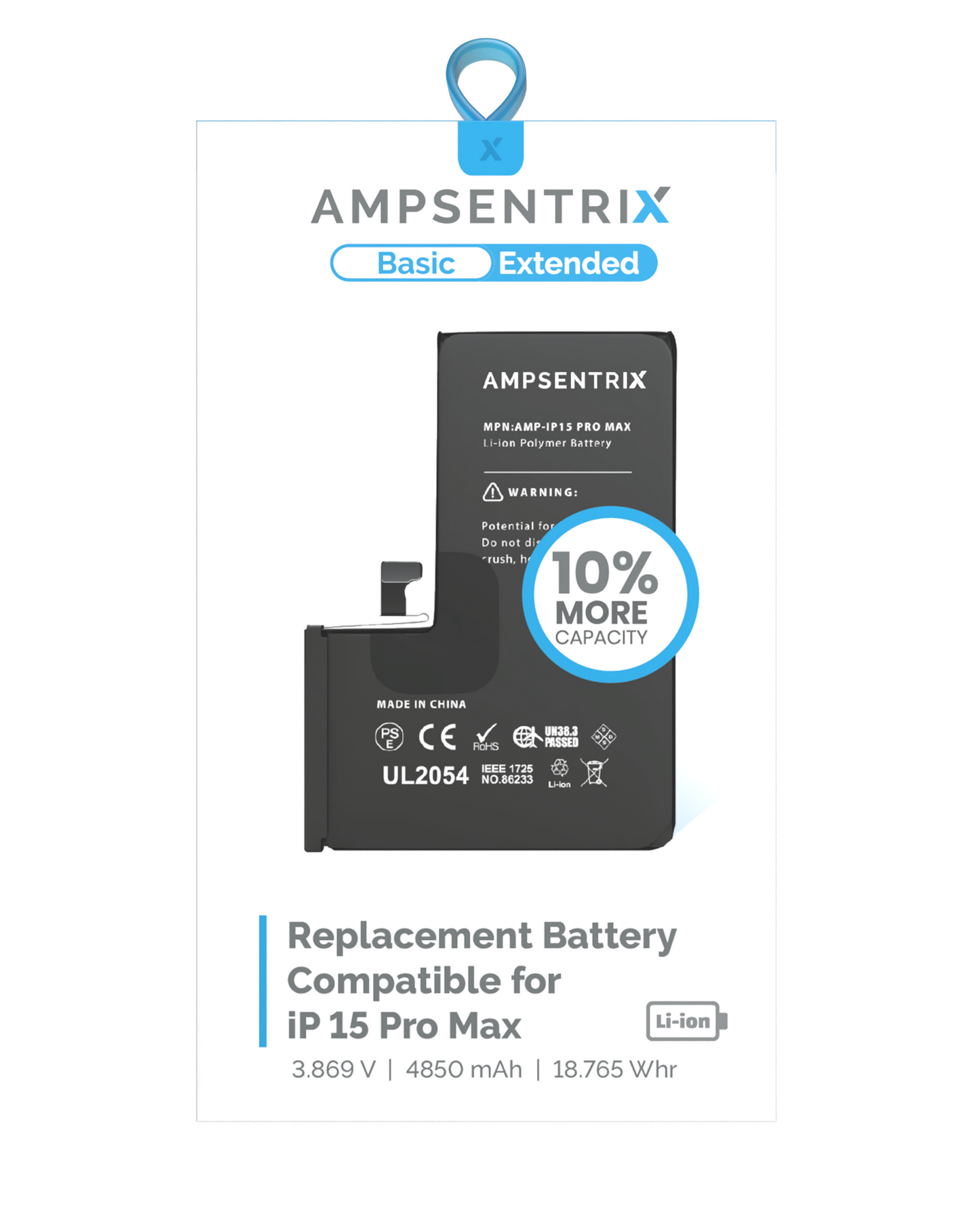 Bateria AmpSentrix Basic Cap. Extendida iPhone 15 Pro Max