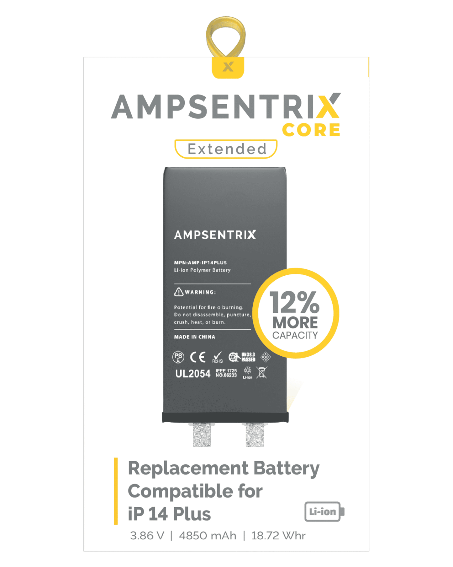 Batería de repuesto para iPhone 14 Plus (se requiere soldadura por puntos) (AmpSentrix Core Extended)