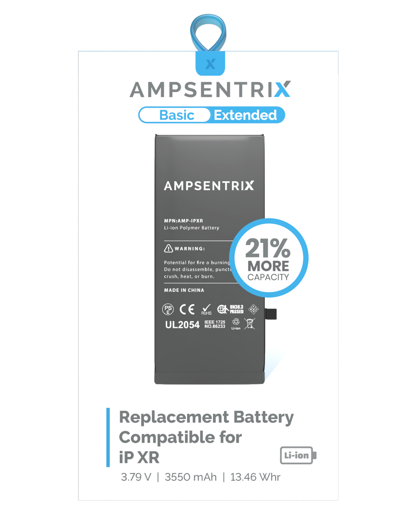 Batería AmpSentrix Basic Cap. Extendida iPhone XR