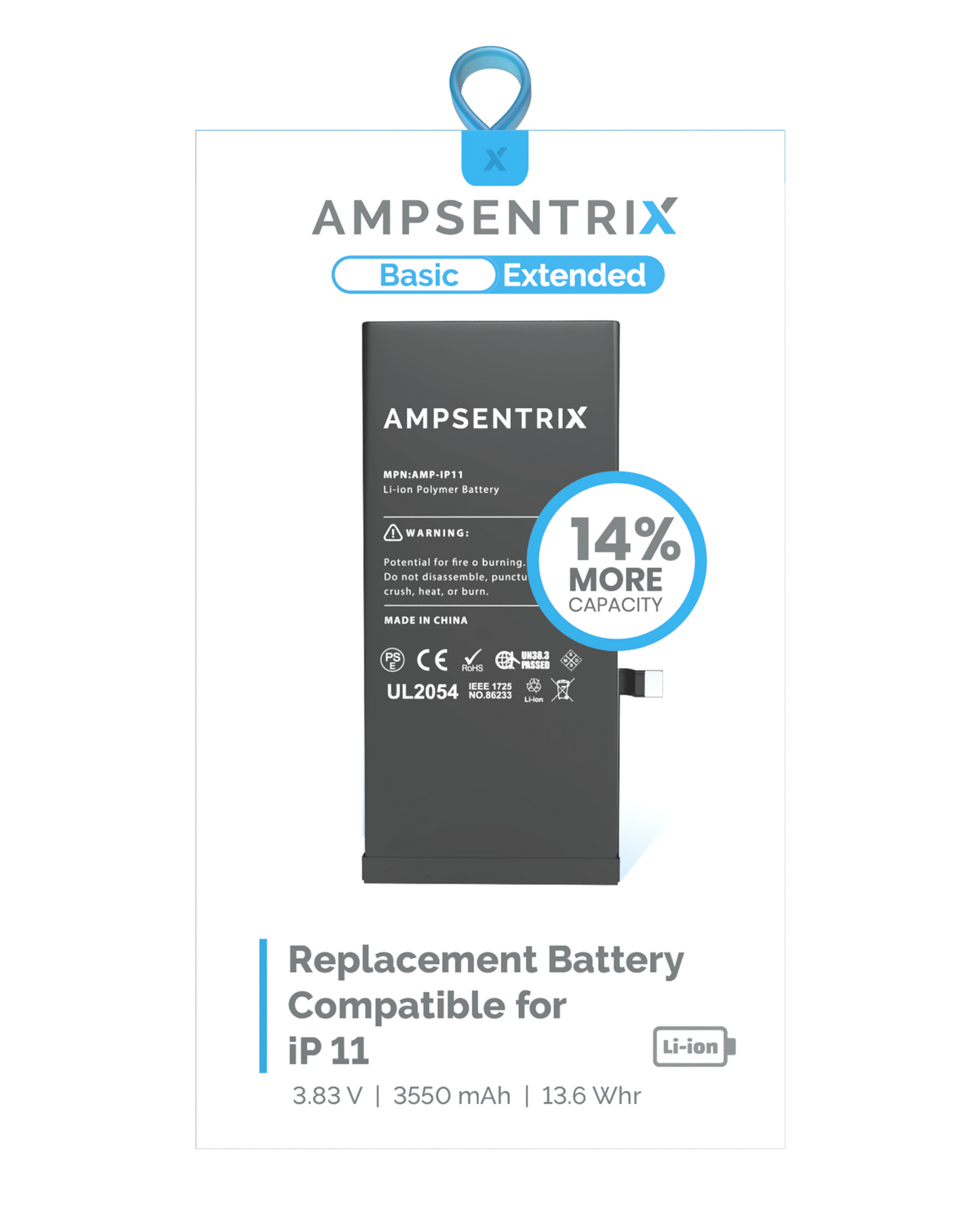 Batería AmpSentrix Cap. Extendida iPhone 11