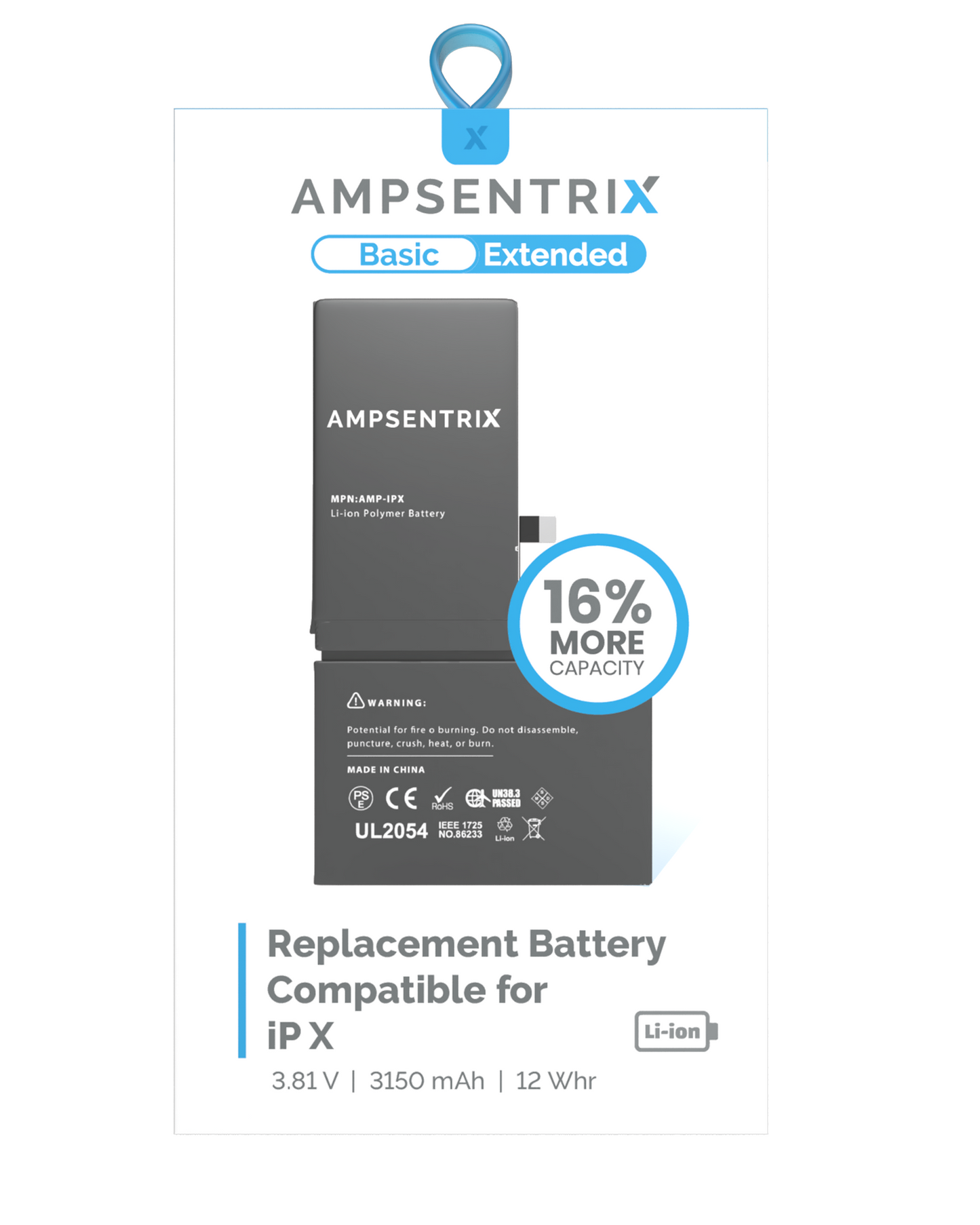 Batería AmpSentrix Basic Cap. Extendida iPhone X