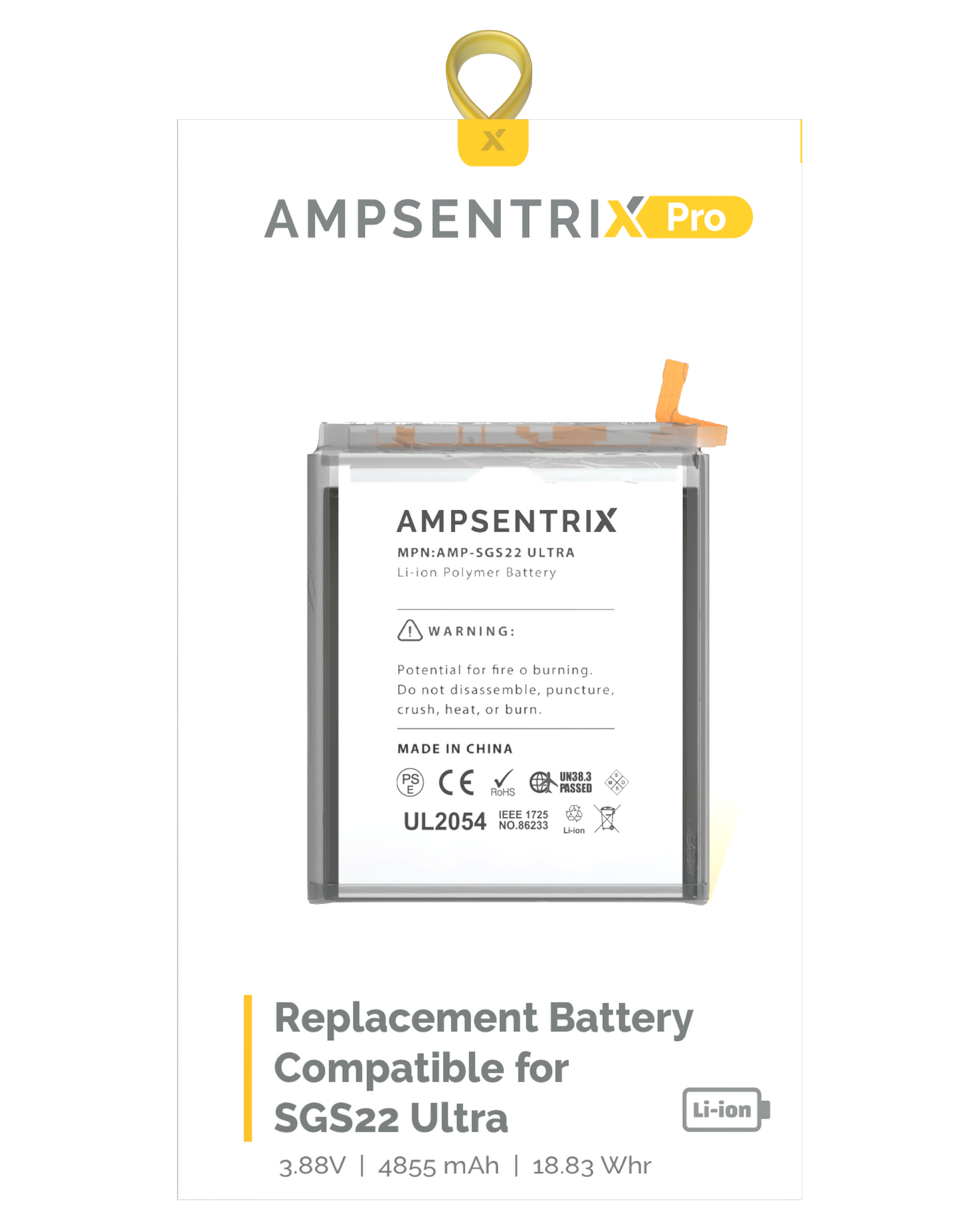 Batería de repuesto para Samsung Galaxy S22 Ultra 5G (EB-BS908ABY) (Ampsentrix)