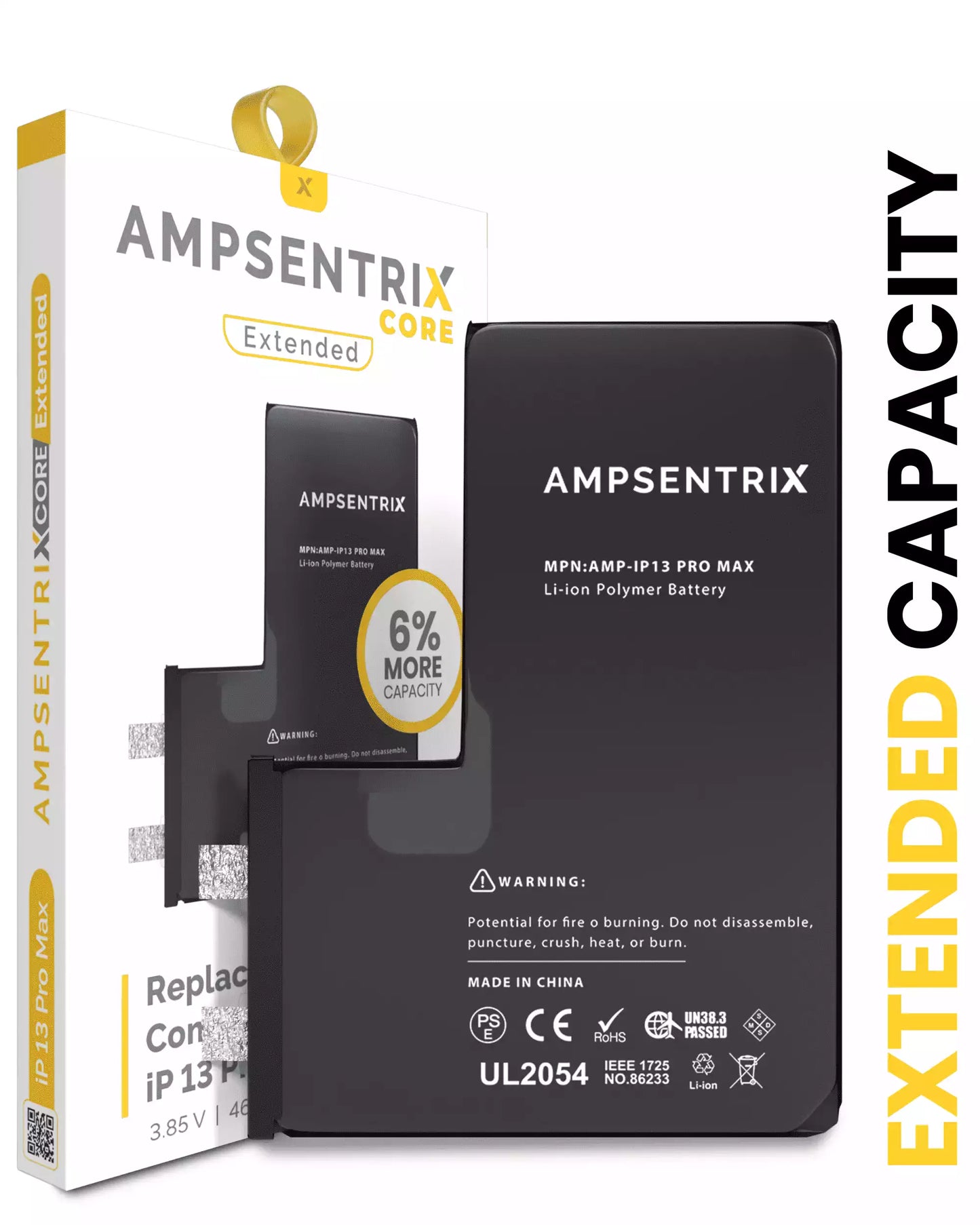 Batería de repuesto para iPhone 13 Pro Max (se requiere soldadura por puntos) (AmpSentrix Core Extended)