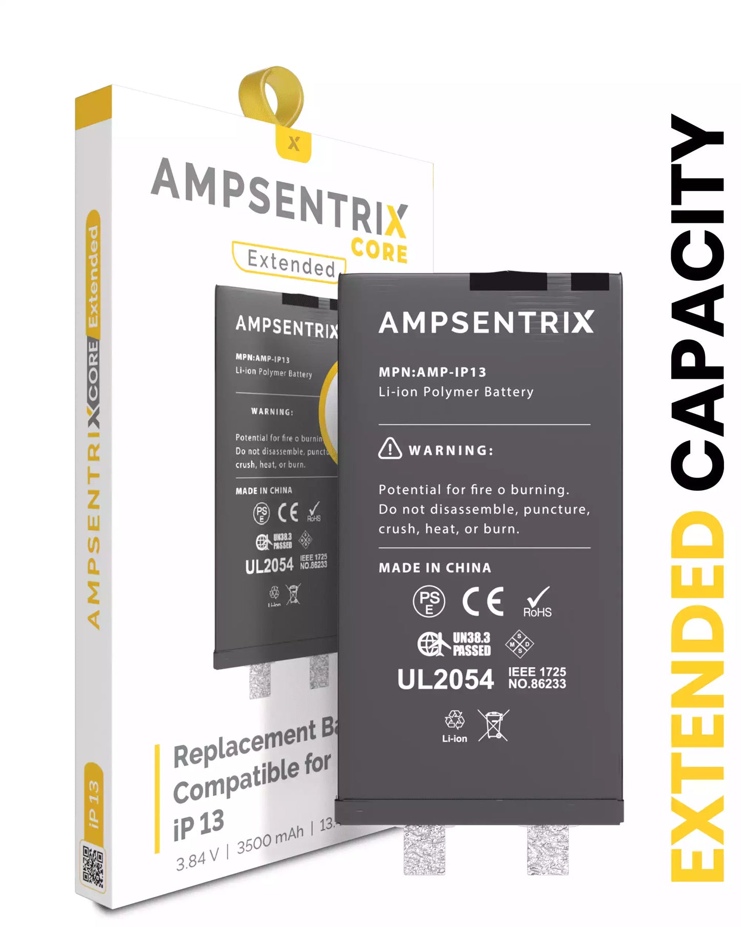 Batería de repuesto para iPhone 13 (requiere soldadura por puntos) (AmpSentrix Core Extended)