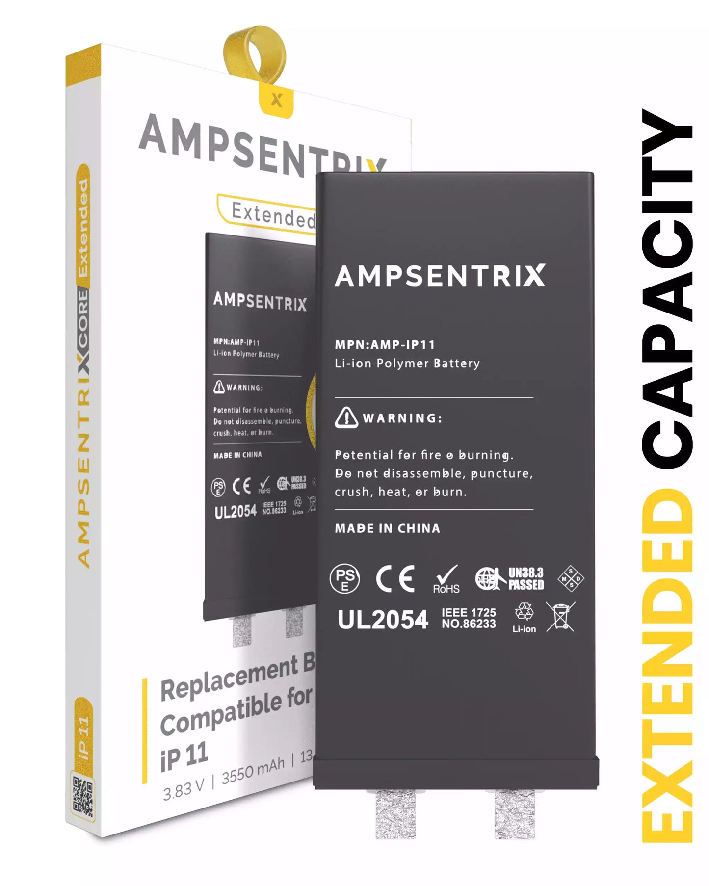 Batería de repuesto para iPhone 11 (requiere soldadura por puntos) (AmpSentrix Core Extended)
