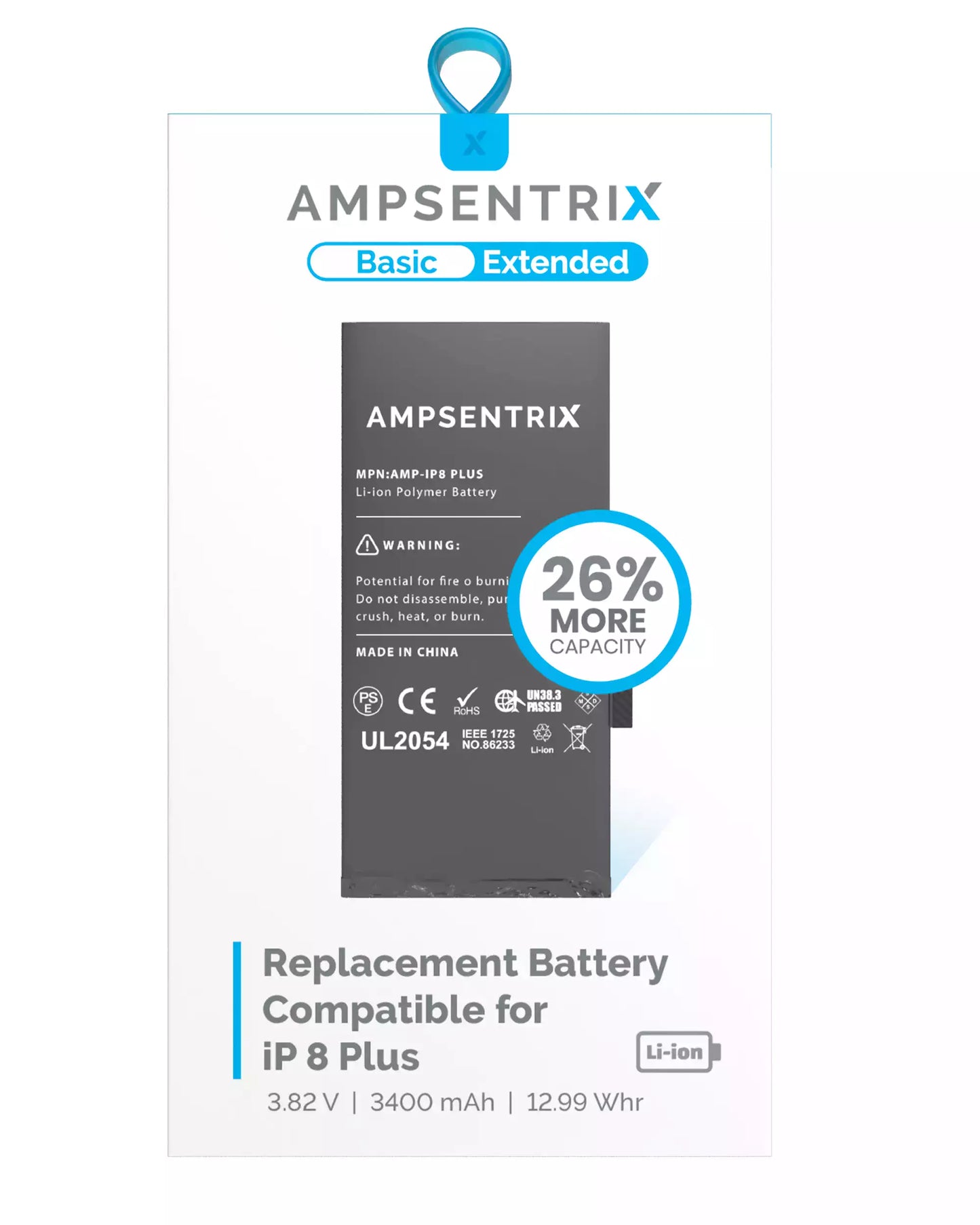 Batería AmpSentrix Cap. Extendida iPhone 8 Plus