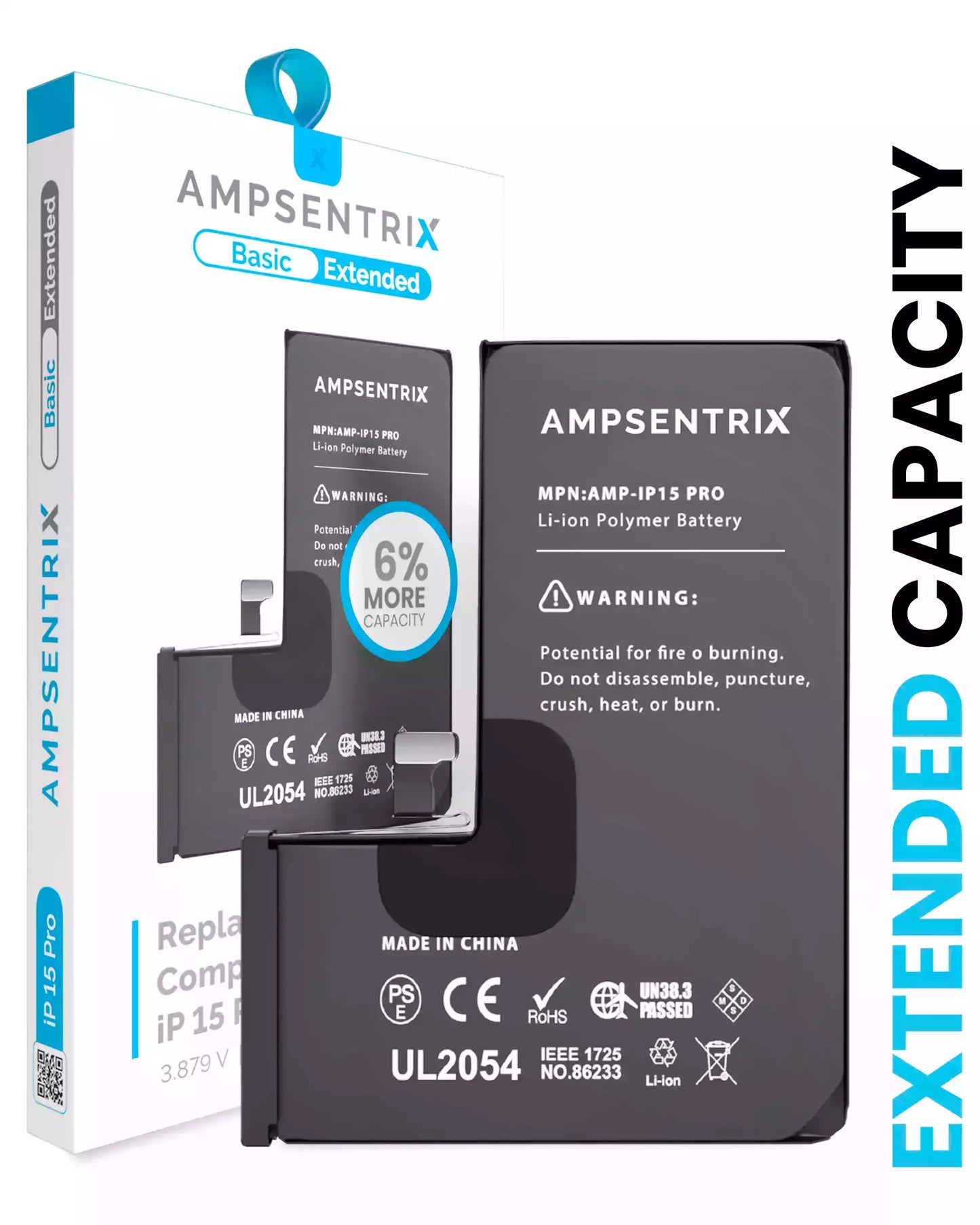 Batería de repuesto para iPhone 15 Pro (AmpSentrix Basic Extended)