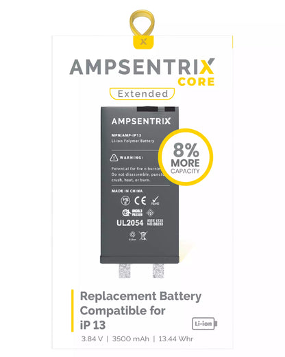 Batería de repuesto para iPhone 13 (requiere soldadura por puntos) (AmpSentrix Core Extended)