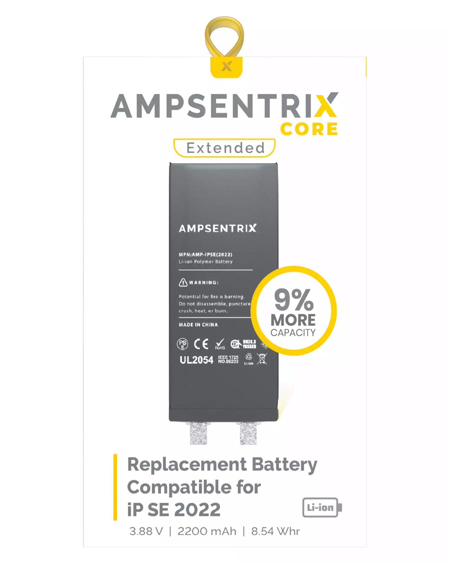 Batería de repuesto para iPhone SE 2022 (se requiere soldadura por puntos) (AmpSentrix Core Extended)