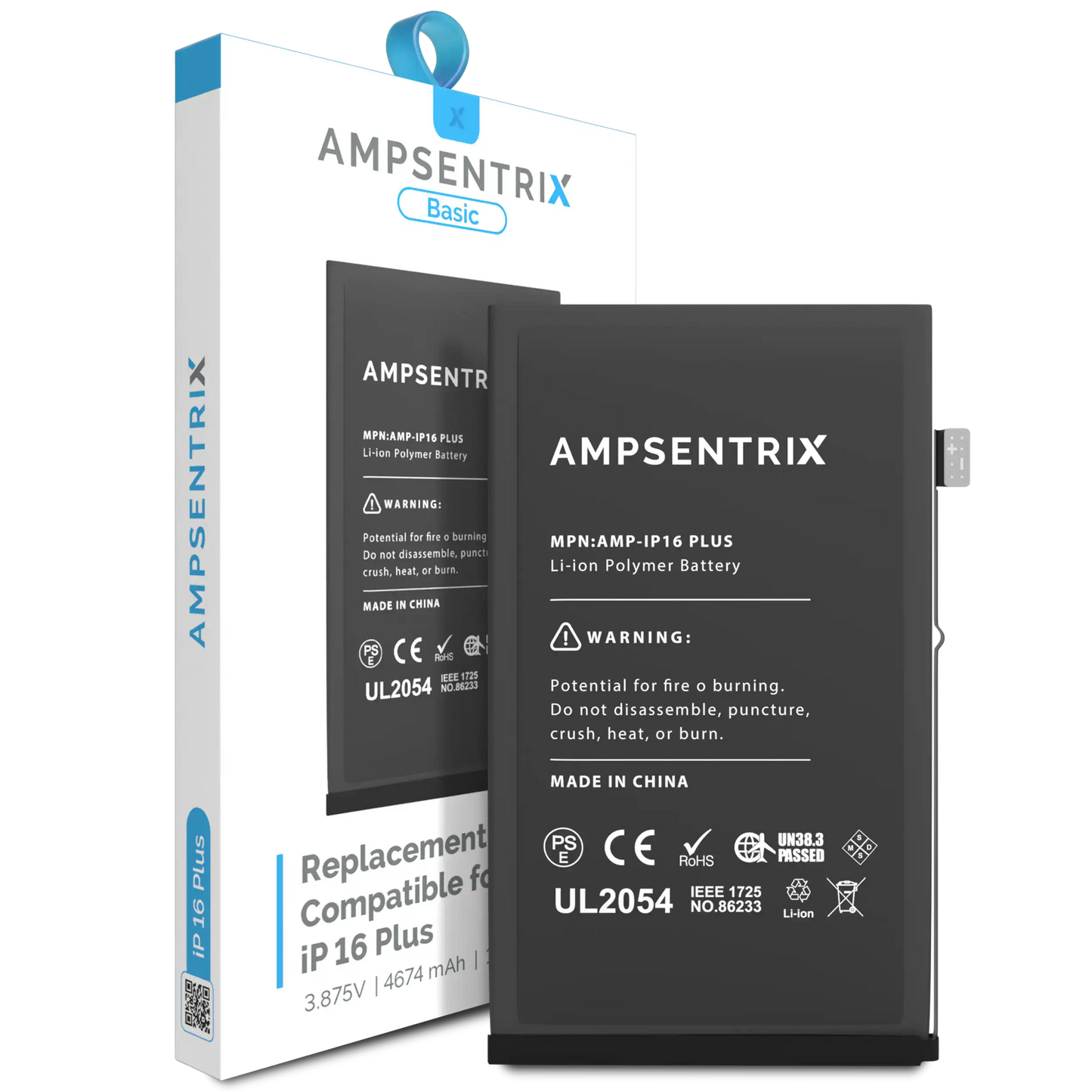 Batería de repuesto para iPhone 16 Plus (AmpSentrix Basic)