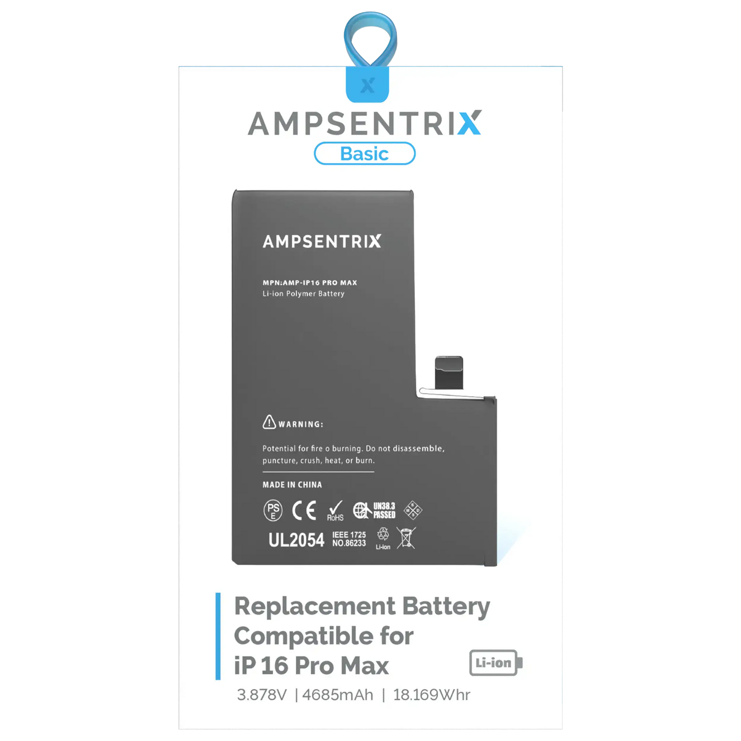 Batería de repuesto para iPhone 16 Pro Max (AmpSentrix Basic)