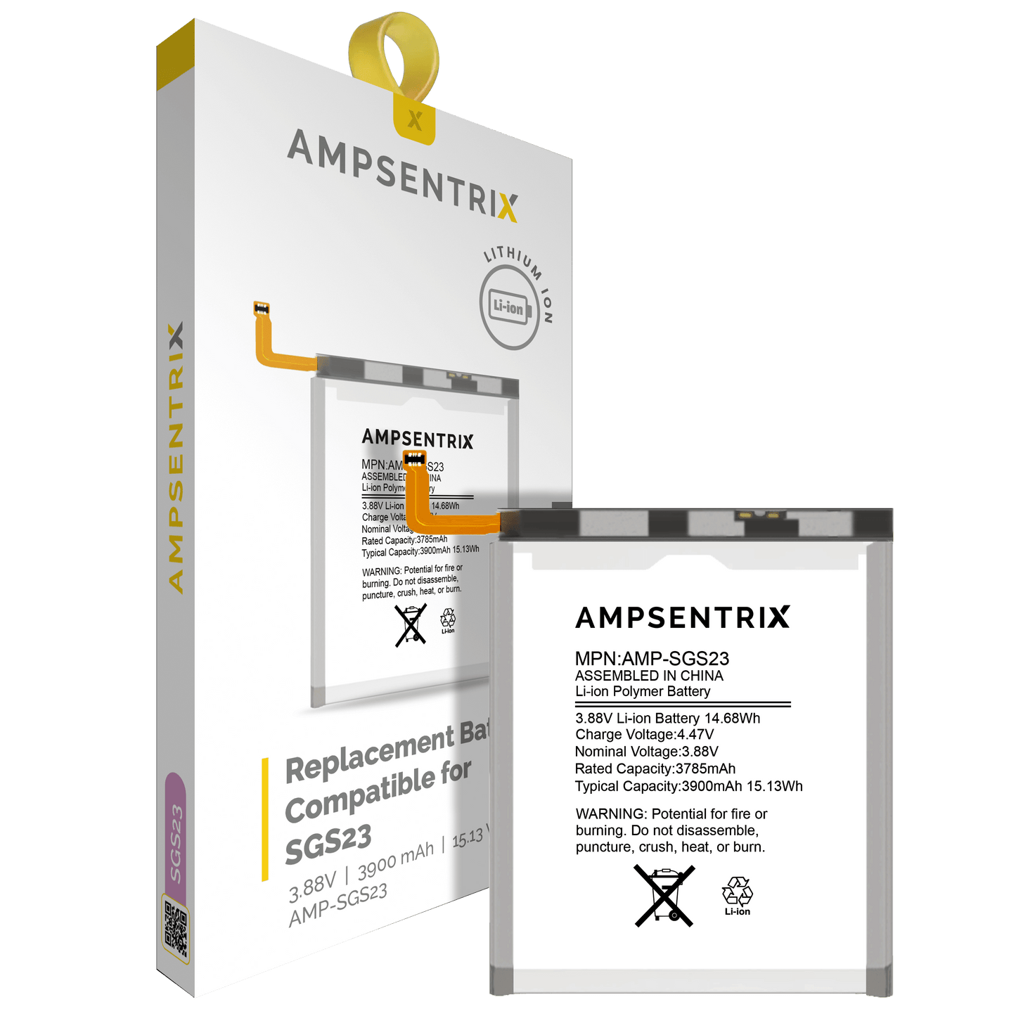 Batería de repuesto para Samsung Galaxy S23 (EB-BS912ABY) (AmpSentrix Pro)
