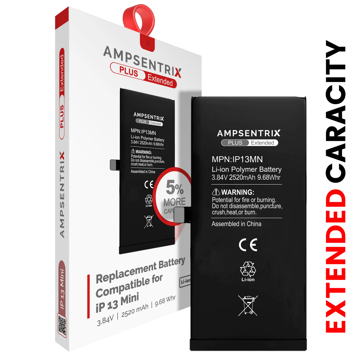 Batería de repuesto para iPhone 13 Mini (AmpSentrix Plus Extended)