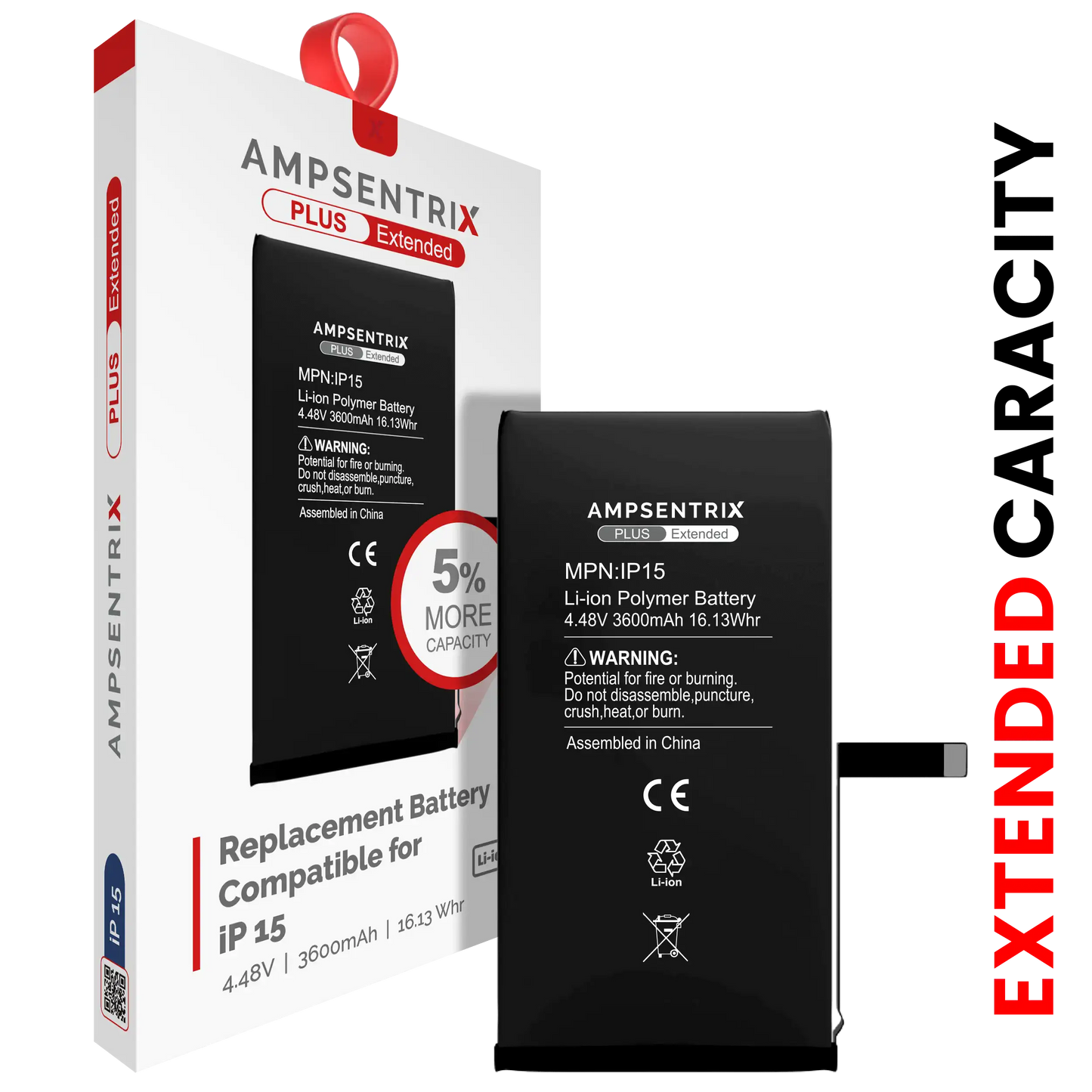 Batería de repuesto para iPhone 15 (AmpSentrix Plus Extended)