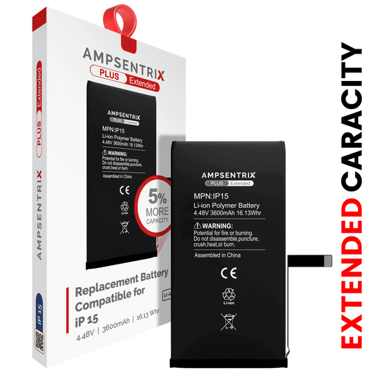 Batería de repuesto para iPhone 15 (AmpSentrix Plus Extended)