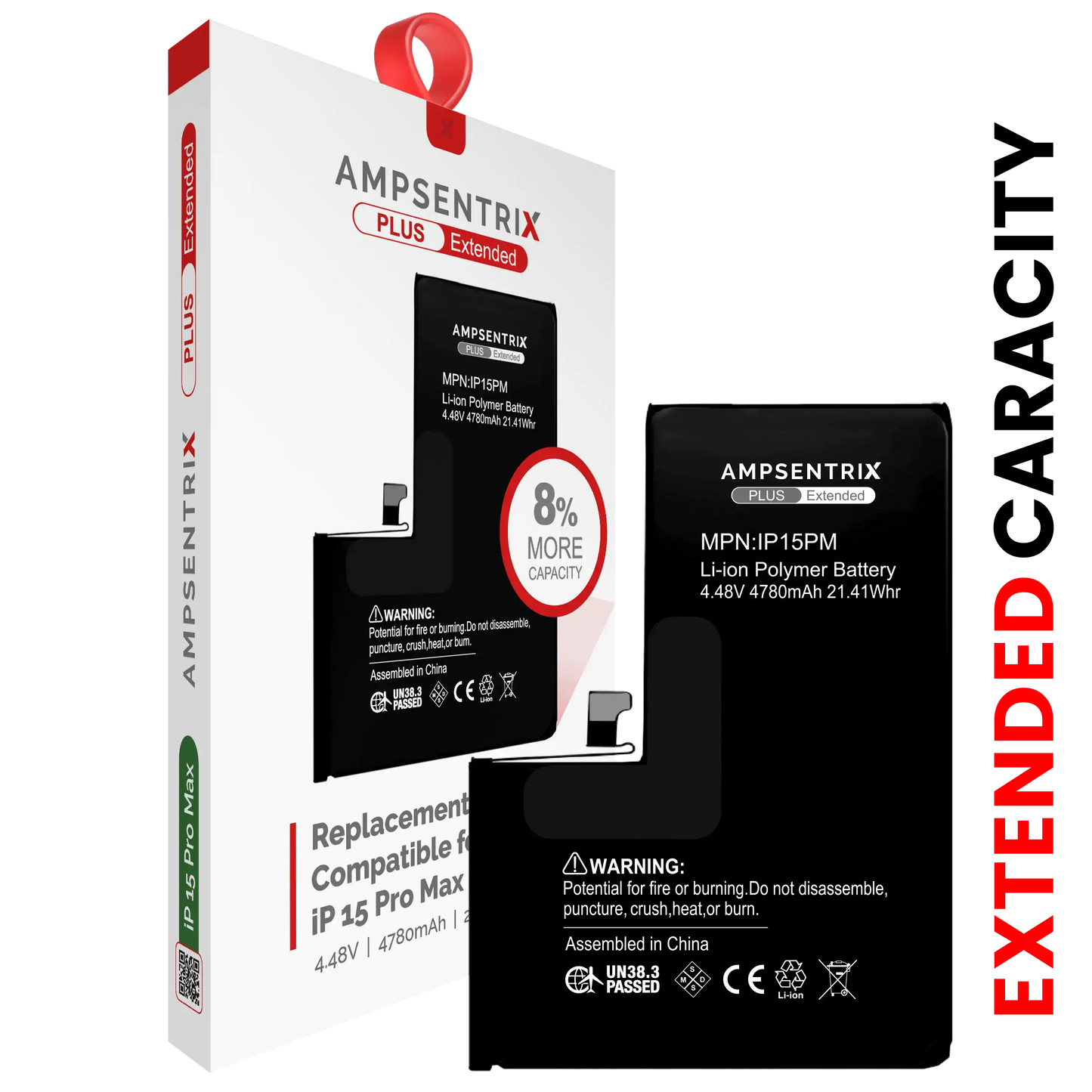 Batería de repuesto para iPhone 15 Pro Max (AmpSentrix Plus Extended)