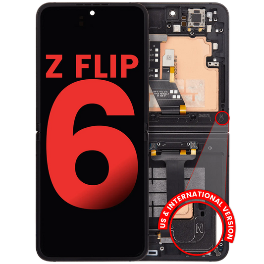 Pantalla OLED con marco compatible con Samsung Galaxy Z Flip 6 5G (F741) (EE. UU. e internacional) (Aftermarket Plus) (Negro)
