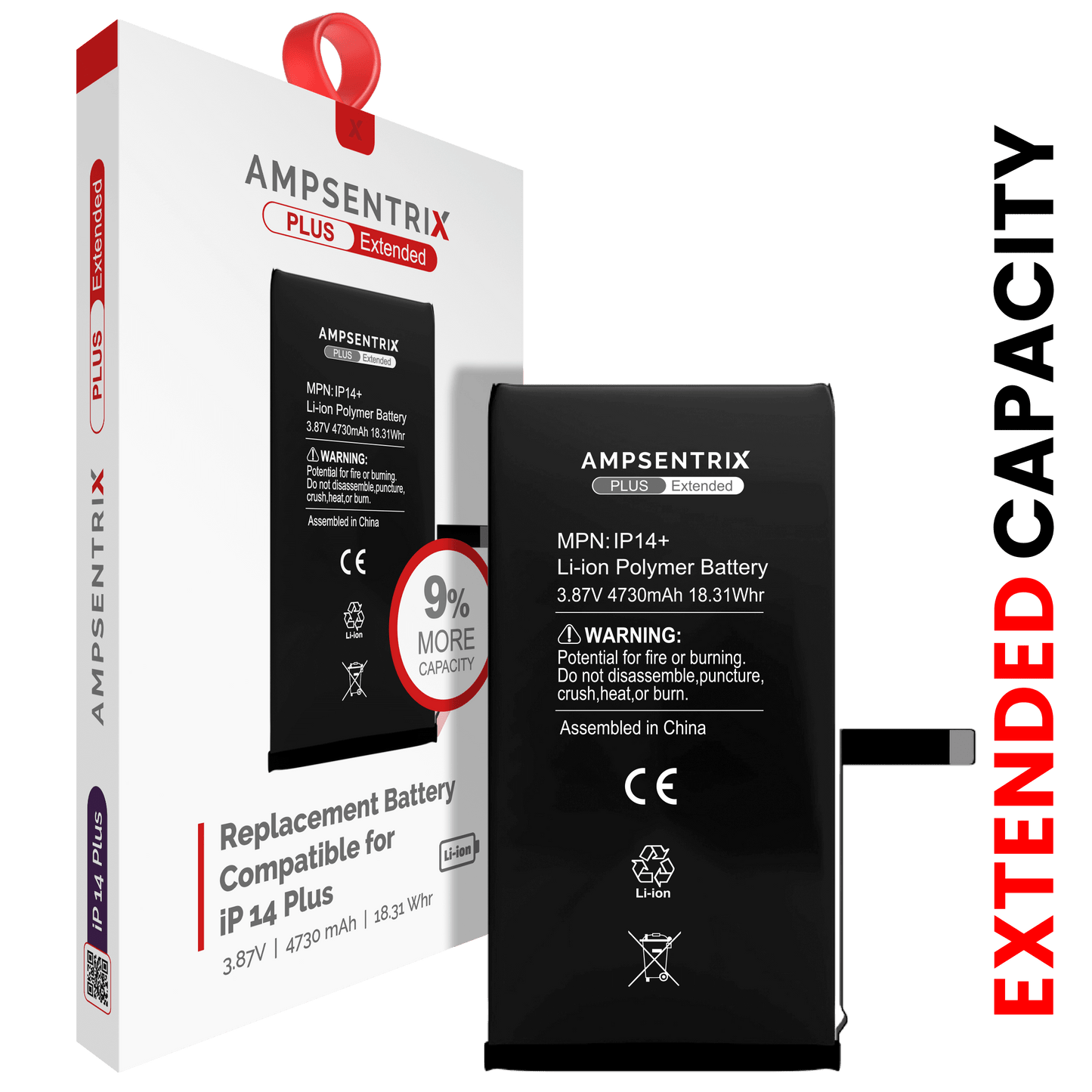 Batería de repuesto para iPhone 14 Plus (AmpSentrix Plus Extended)