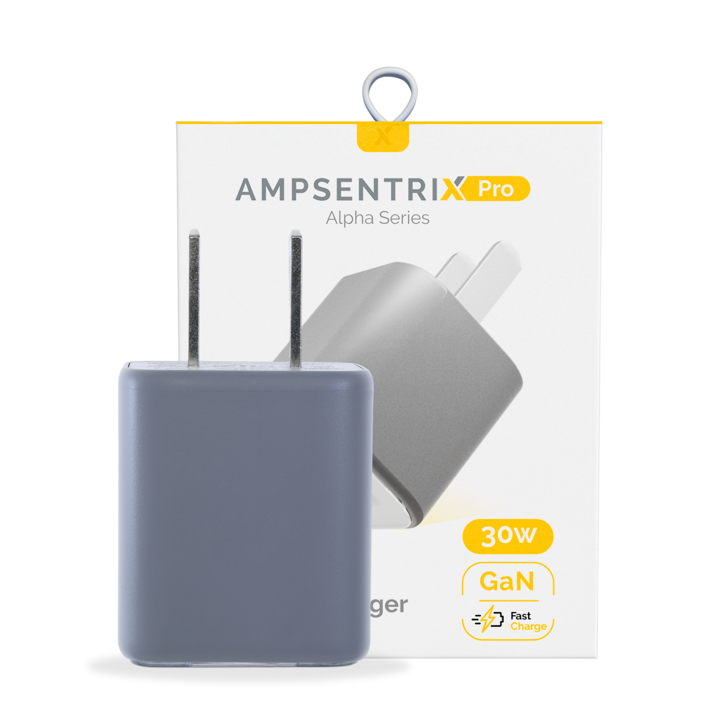 Cargador de pared de doble puerto de 30 W con carga rápida GaN (USB-C + USB-A) (AmpSentrix Pro) (Titanio natural)