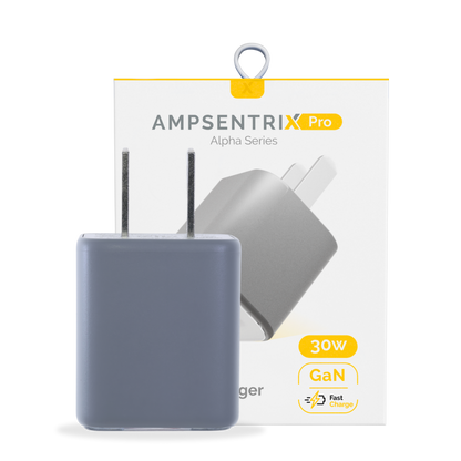 Cargador de pared de doble puerto de 30 W con carga rápida GaN (USB-C + USB-A) (AmpSentrix Pro) (Titanio natural)