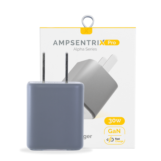 Cargador de pared de doble puerto de 30 W con carga rápida GaN (USB-C + USB-A) (AmpSentrix Pro) (Titanio natural)