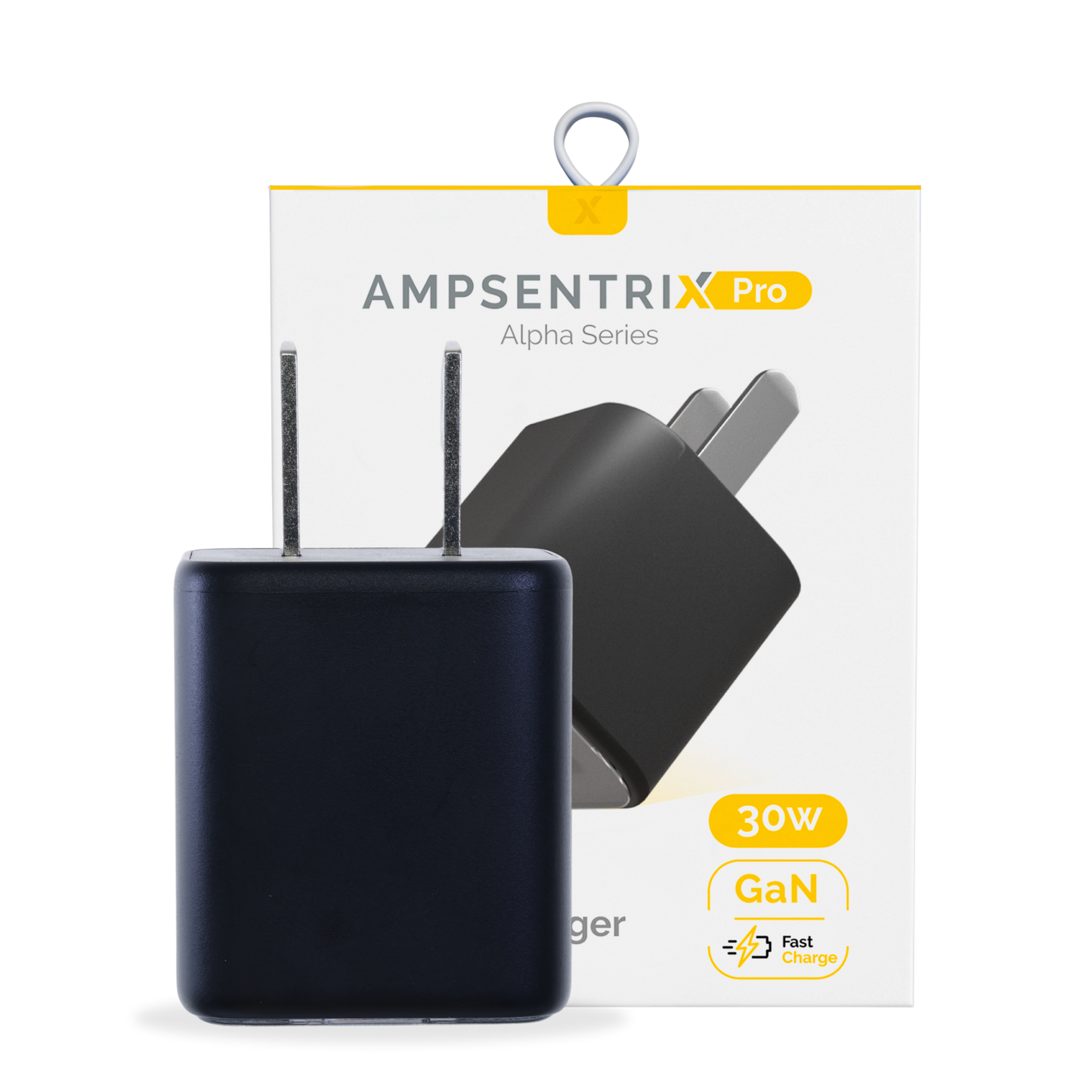Cargador de pared de doble puerto de 30 W con carga rápida GaN (USB-C + USB-A) (AmpSentrix Pro) (Titanio negro)