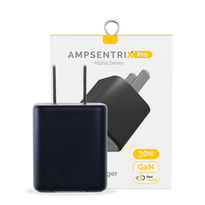 Cargador de pared de doble puerto de 30 W con carga rápida GaN (USB-C + USB-A) (AmpSentrix Pro) (Titanio negro)